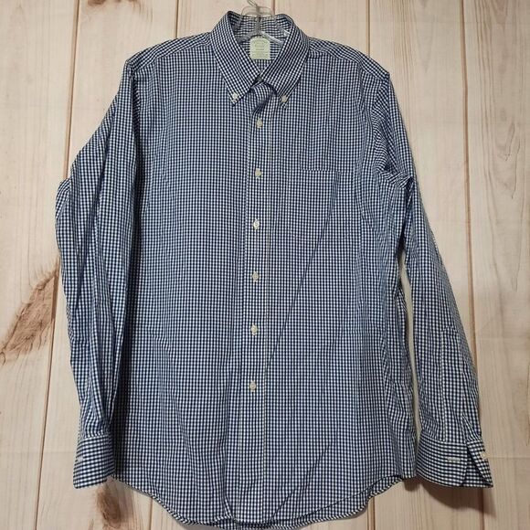 Brooks Brothers Shirt Men's 16.5 Blue Checked Long Sleeve Button‎ Front - Picture 1 of 8